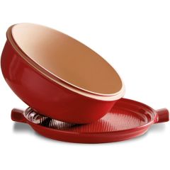Emile Henry Seramik Yuvarlak Ekmek Fırın Kabı (34x34x16,5 / 4,5 Litre) Kırmızı/Burgundy