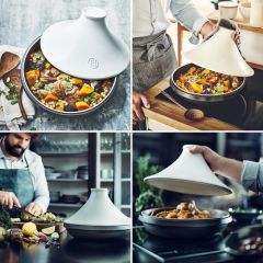 Emile Henry İnduksiyon Uyumlu Tajin 32 cm 4 Lt Slate Beyaz Kapaklı/Slate