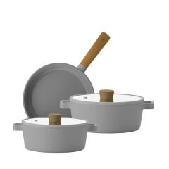 Fika Tencere ve Tava Seti Gri 5 Parça